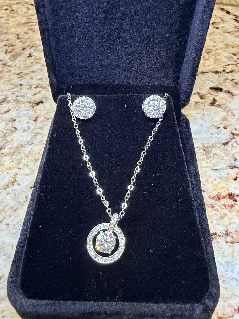 Moissanite Circle Pendant Necklace and Stud Earrings Set